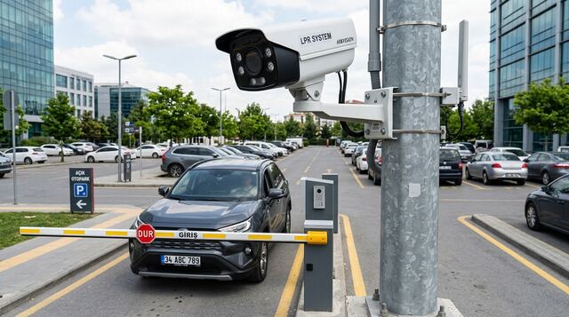 Giriş bariyerinde plaka tanıma (LPR) kamerası